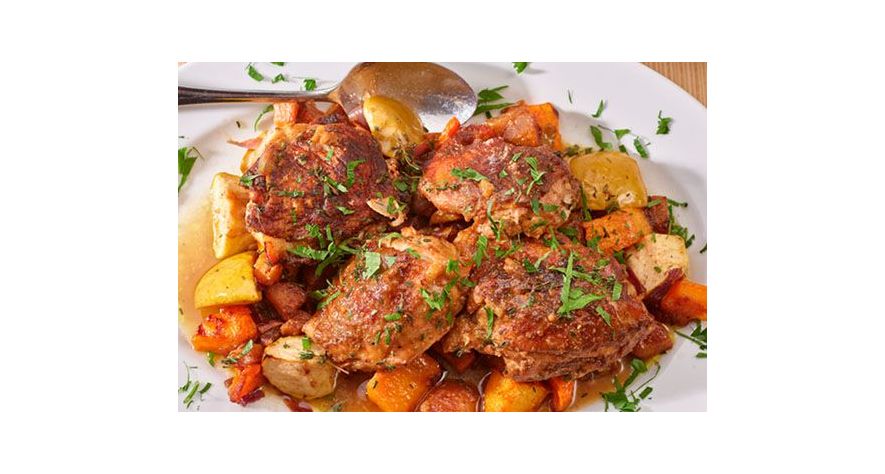 Recipes: Miso-Cider Roasted Chicken Thighs with Squash and Apples
