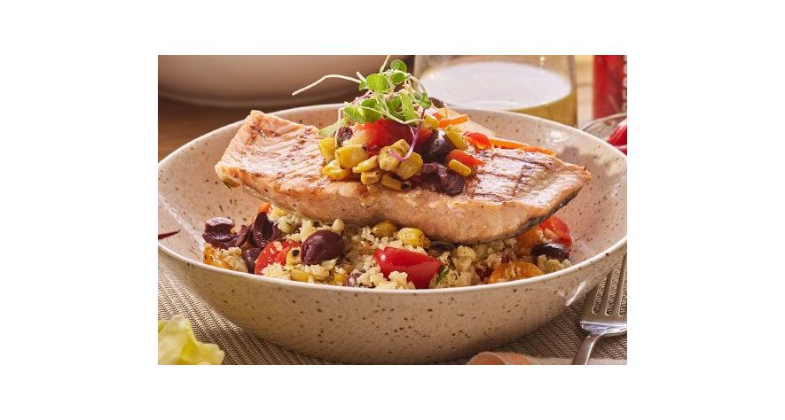 Recipes: Grilled Salmon & Cauliflower Rice Bowls with Roasted Corn