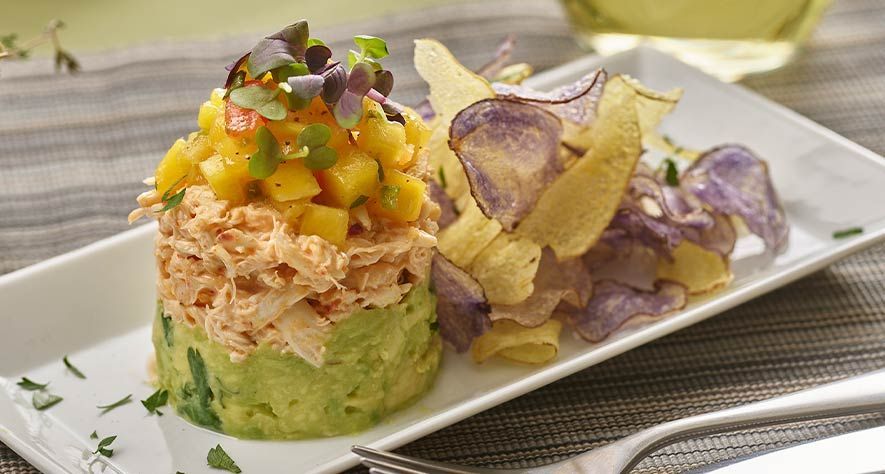 Recipes: Spicy Crab and Avocado Stack with Mango Salad