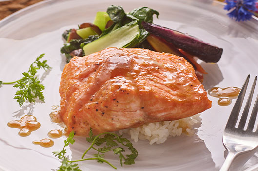 Miso-Honey Arctic Char with Shiitake, Spinach, & Bok Choy Stir-Fry