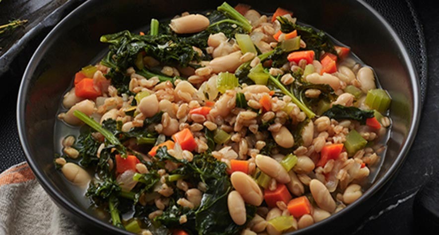 Braised Greens with Farro and Cannellini Beans