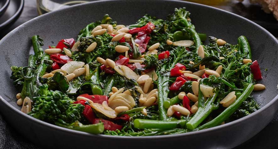 Broccolini with Garlic, Calabrian Chili, and Pine Nuts