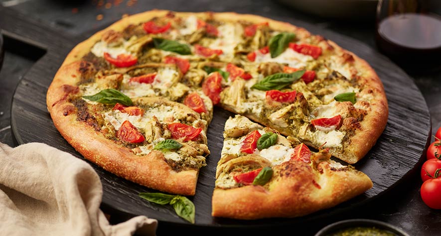Caprese Chicken Pizza with Pesto and Roasted Tomatoes