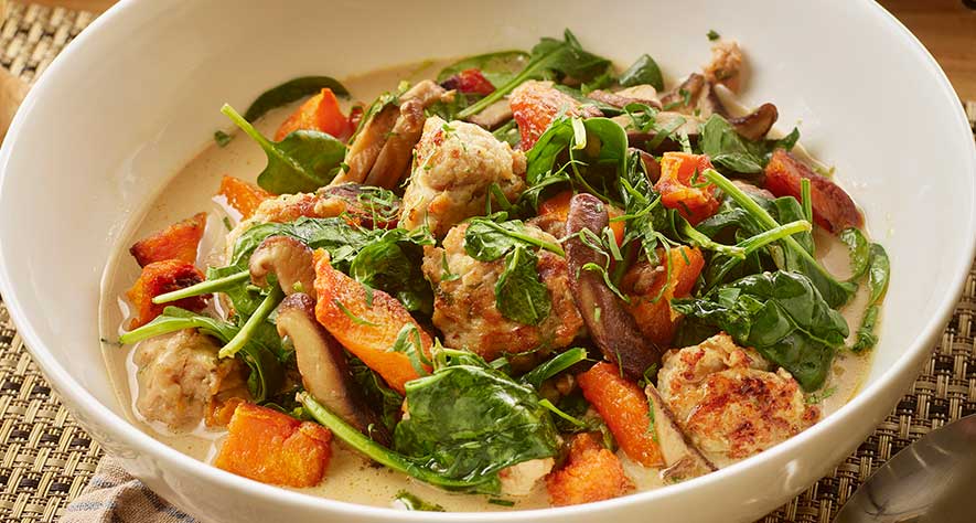 Chicken Meatballs and Vegetables in Coconut-Lemongrass Broth