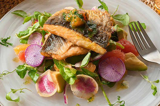 Branzino with Orange Salsa Verde and Citrus-Avocado Salad