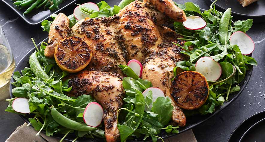 Herby Spatchcock Chicken with Warm Lemon Vinaigrette