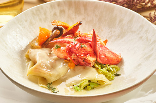Lobster with Butternut Squash and Pear Wontons