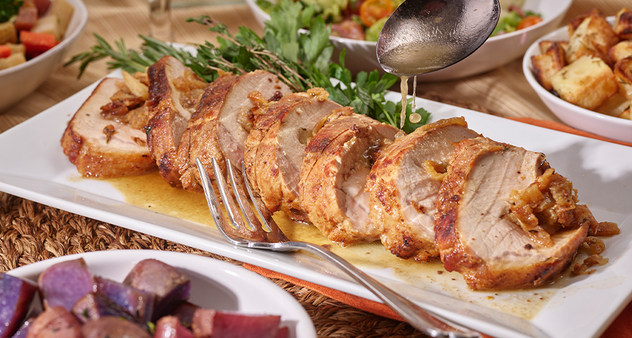 Roast Pork Loin With Apple, Fennel, And Brioche Stuffing