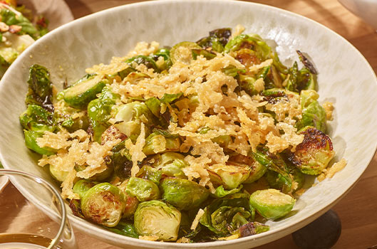 Roasted Brussels Sprouts with Ros&eacute; Vinegar and Parmesan Frico 