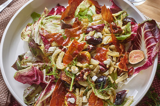 Roasted Fig and Fennel Salad with Goat Cheese and Crispy Prosciutto