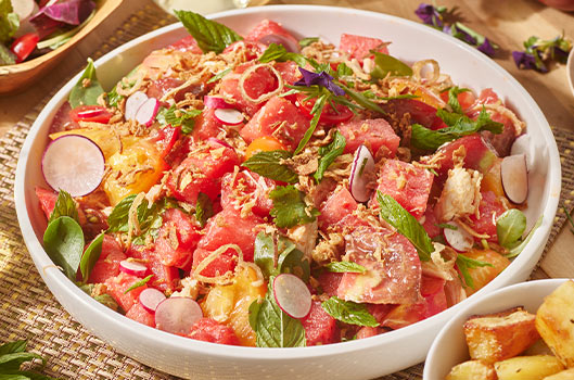 Rotisserie Chicken, Watermelon, & Tomato Salad with Thai-Style Vinaigrette