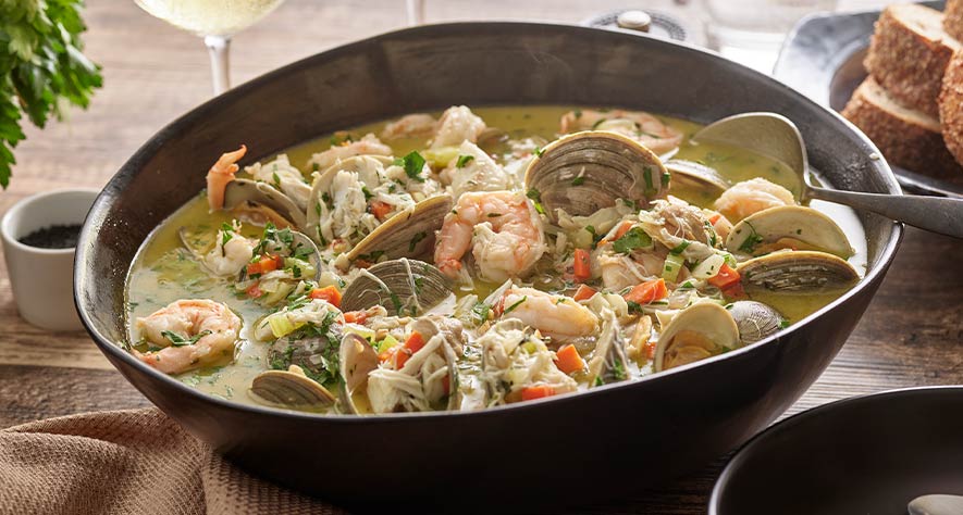 Seafood “Stew” with Shrimp, Clams, and Crabmeat
