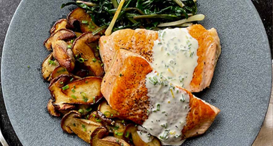 Seared Salmon with Porcini and Sautéed Ramps