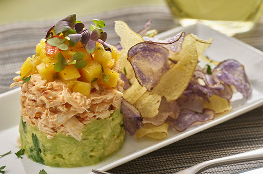 Spicy Crab and Avocado Stack with Mango Salad