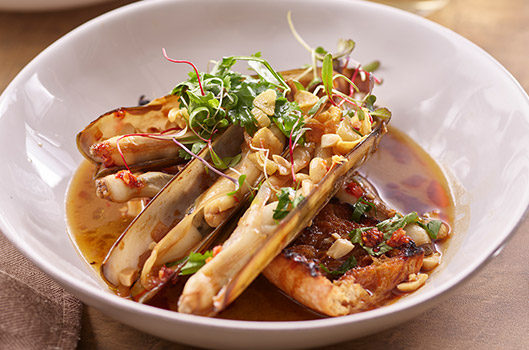 Spicy Razor Clams with Fried Garlic and Cilantro   